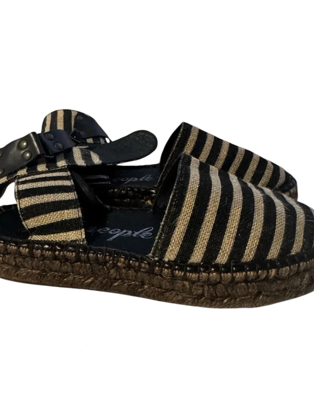 Free People Aurora Espadrille Striped Black White Sandals Sz 37/ US 7